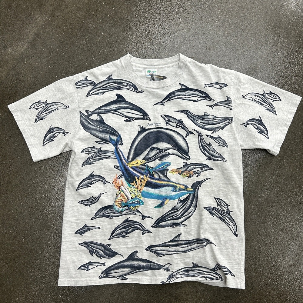 Vintage 90s Dolphin All Over Print Single Stitch Mexico Tee
